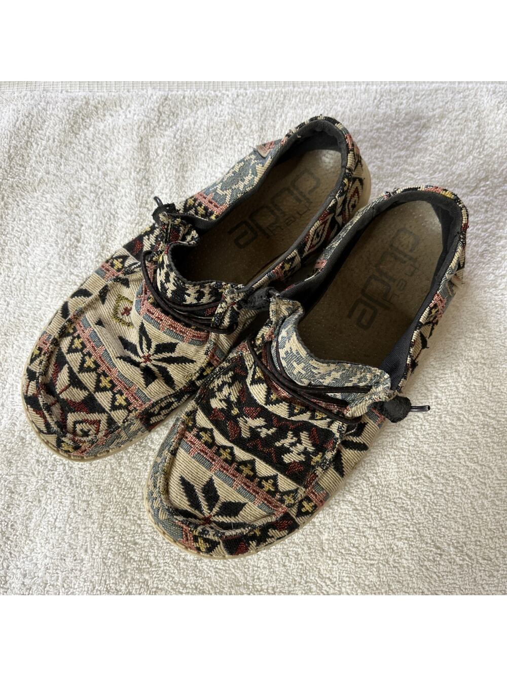 Hey Dude Women's 7 Black Aztec Tapestry Slip On Shoes